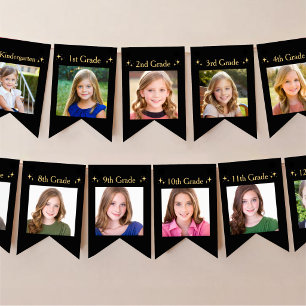 K-12 Photo Black and Gold High School Graduation  Bunting Flags