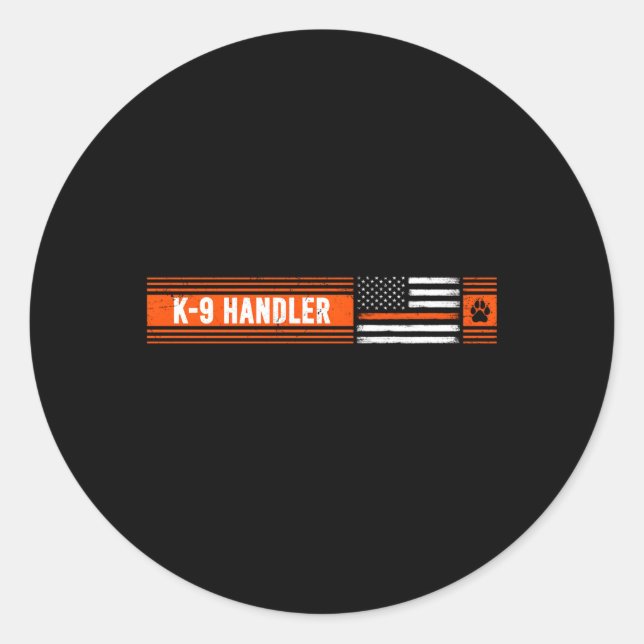K-9 Handler Search Rescue Thin Orange Line Flag K9 Classic Round Sticker (Front)