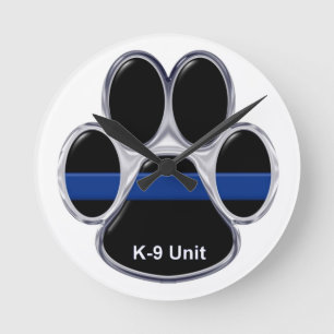 K-9 Unit Thin Blue Line Round Clock