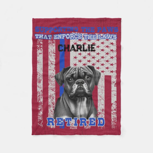 K-9 Veteran Boxer Working Dog Personalized  Fleece Blanket (Front)
