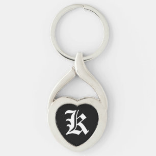 "K" Black Heart Keychain