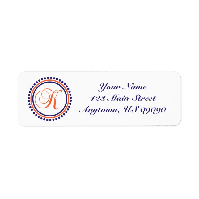K Dot Circle Mongram Address Label (Blue / Orange) (Front)