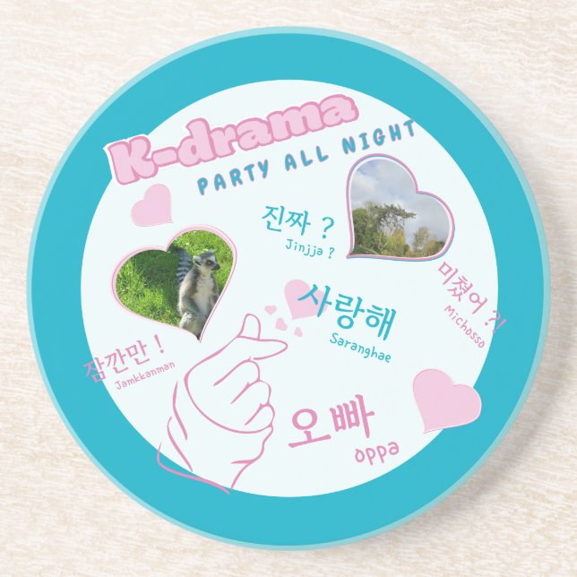 K drama 2 Photos Collage korean typography custom Coaster (Front)