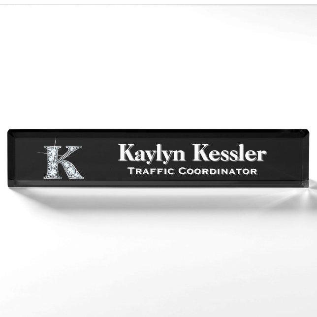 K Faux Diamond Desk Nameplate (Front)
