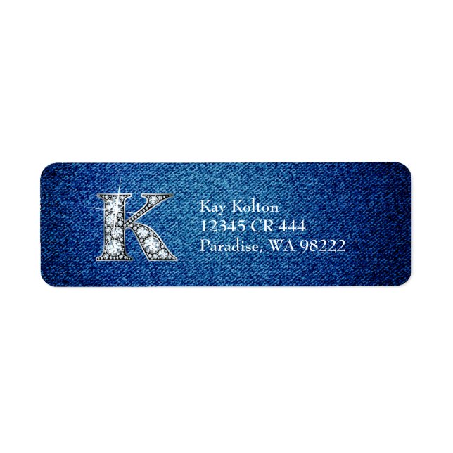 K Faux Diamond on Denim Return Address Label (Front)