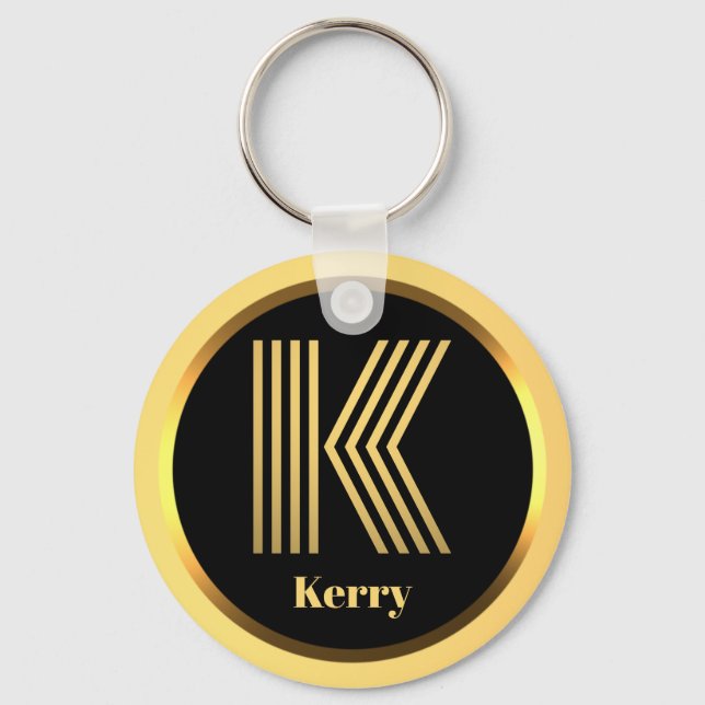 K Gold Monogrammed Letter Personalised Keychain (Front)