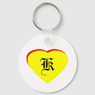 "K" Heart Yellow Red Wedding Invitation The MUSEUM Keychain