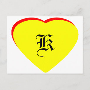 "K" Heart Yellow Red Wedding Invitation The MUSEUM Postcard