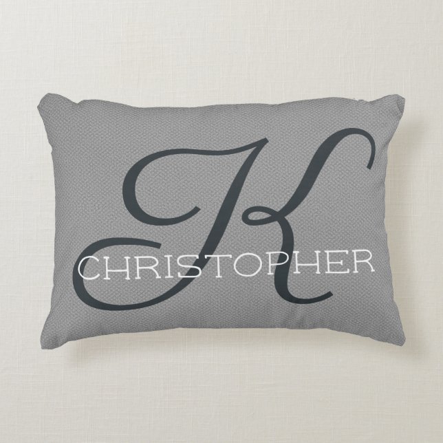 K Initial Personalized Name Black White Grey Accent Pillow (Front)