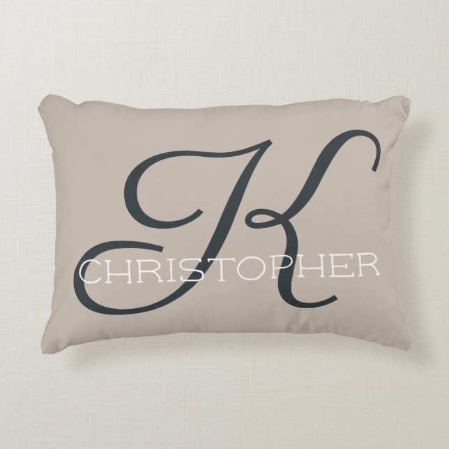 K Initial Personalized Name Taupe Neutral Tan Accent Pillow (Front)