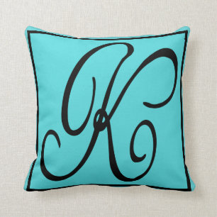 K INITIAL PILLOW - Letter K on Aqua Background
