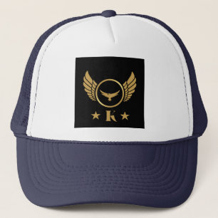 K Initial with Gold Eagle Image Stylish Monogram Trucker Hat