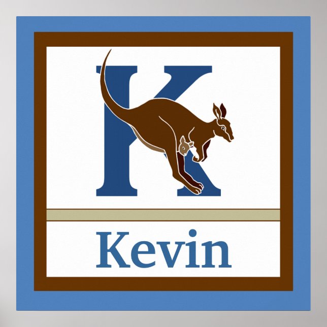 K is for Kangaroo and Boy Name Wall Art for Kids (Front)