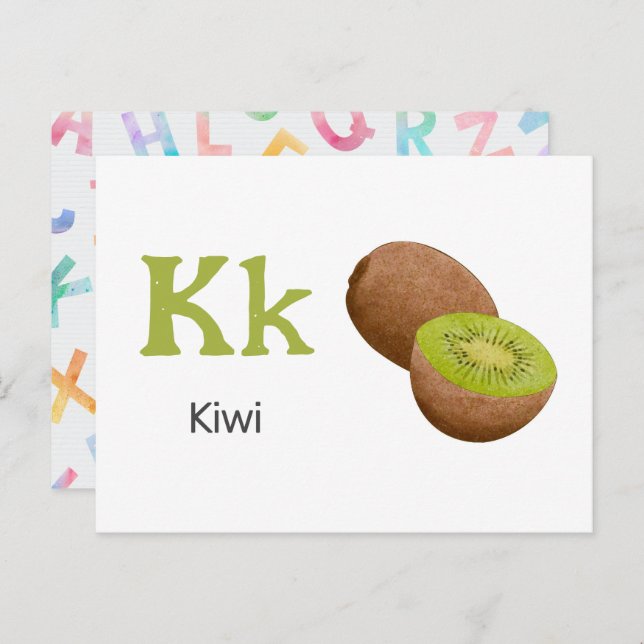 K is for Kiwi - Alphabet Flash Card (Front/Back)
