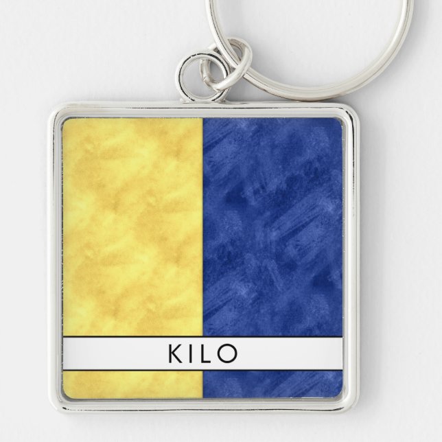K Kilo Nautical Signal Flag + Your Name Keychain (Front)