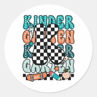 K Kindergarten Teacher Chequered Back To School Ki Classic Round Sticker