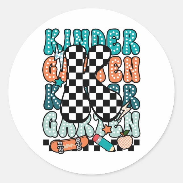 K Kindergarten Teacher Chequered Back To School Ki Classic Round Sticker (Front)