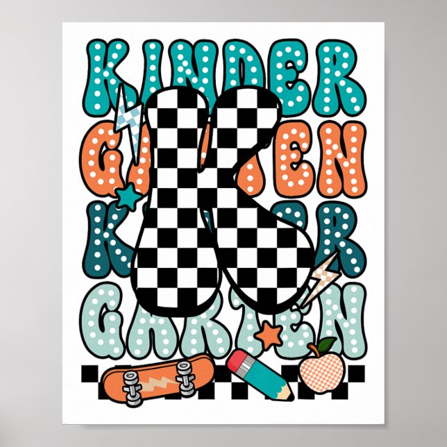 K Kindergarten Teacher Chequered Back To School Ki Poster (Front)