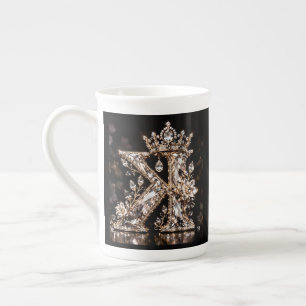K Letter Beige Crystal Luxury Design Bone China Mug