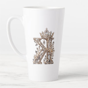 K Letter Beige Crystal Luxury Design Latte Mug