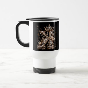 K Letter Beige Crystal Luxury Design Travel Mug