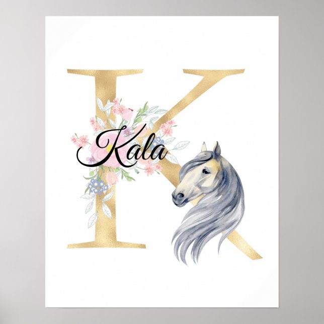 K letter personalized name monogram with horse poster (Front)