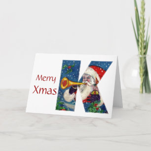 K LETTER / SANTA BUGLER MONOGRAM HOLIDAY CARD