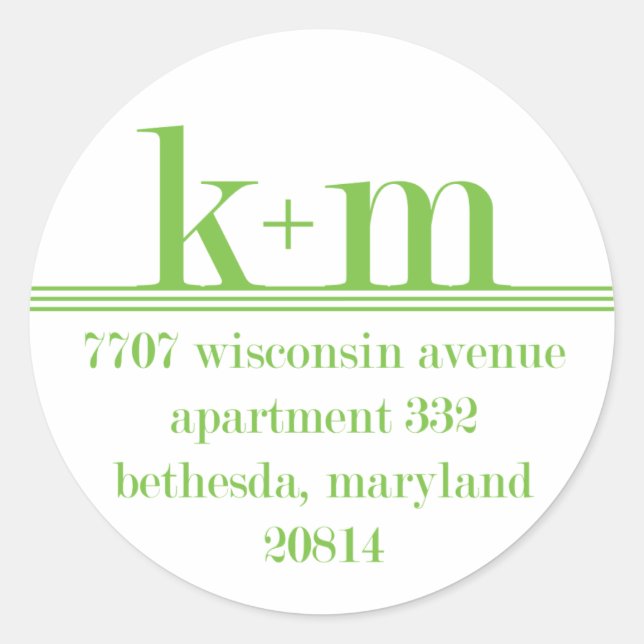 k+m return address classic round sticker (Front)