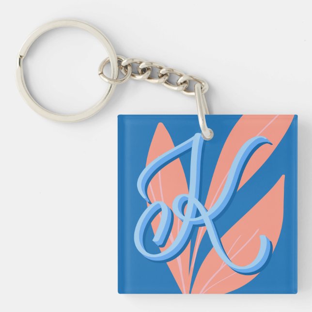 K -  Modern hand lettered monogram Keychain (Front)