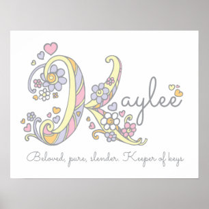 K monogram art Kaylee girls name meaning poster