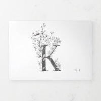 'K' Monogram Beautiful Sketched Floral Wedding
