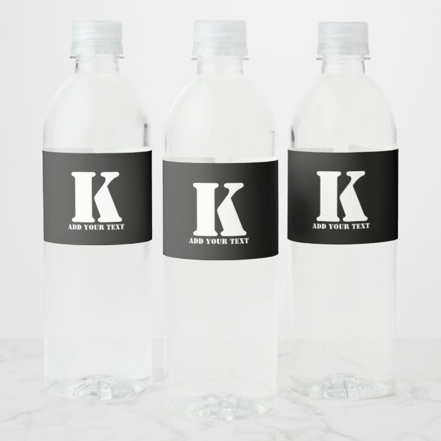 K  Monogram Classic Trendy Custom Wedding Templa Water Bottle Label (Bottles)