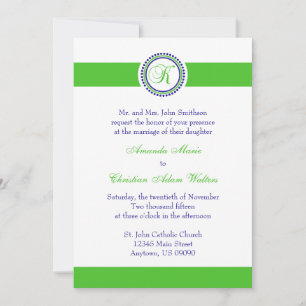 K Monogram Dot Circle Wedding Invitations (Lime)