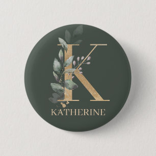 K Monogram Floral Personalized 2 Inch Round Button