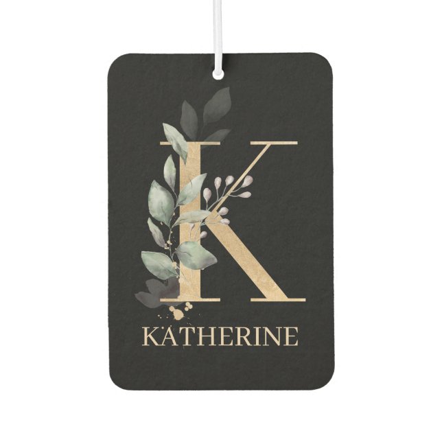 K Monogram Floral Personalized Air Freshener (Front)