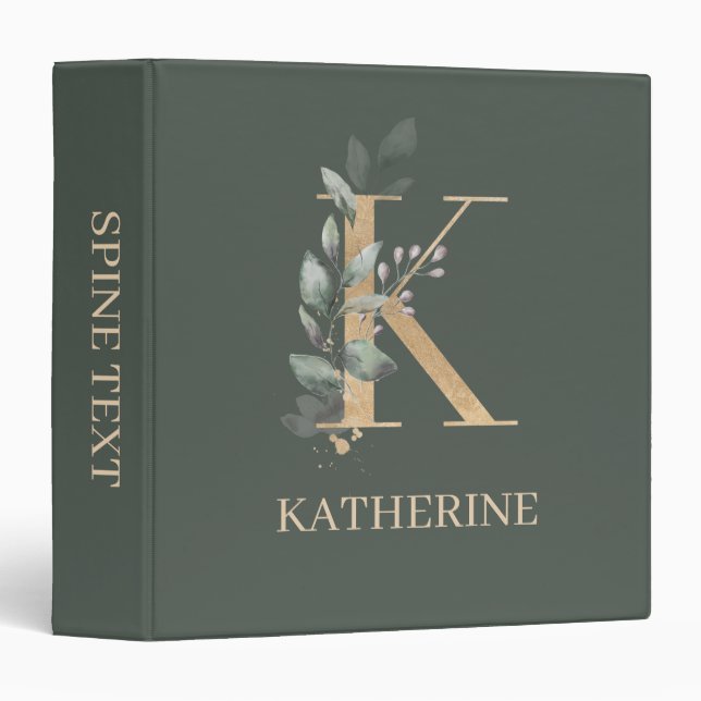 K Monogram Floral Personalized Binder (Front/Spine)