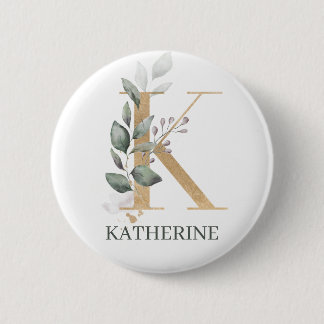 K Monogram Floral Personalized Button