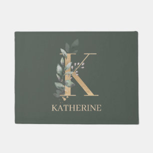 K Monogram Floral Personalized Doormat