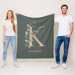 K Monogram Floral Personalized Fleece Blanket