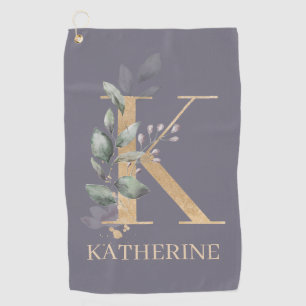 K Monogram Floral Personalized Golf Towel