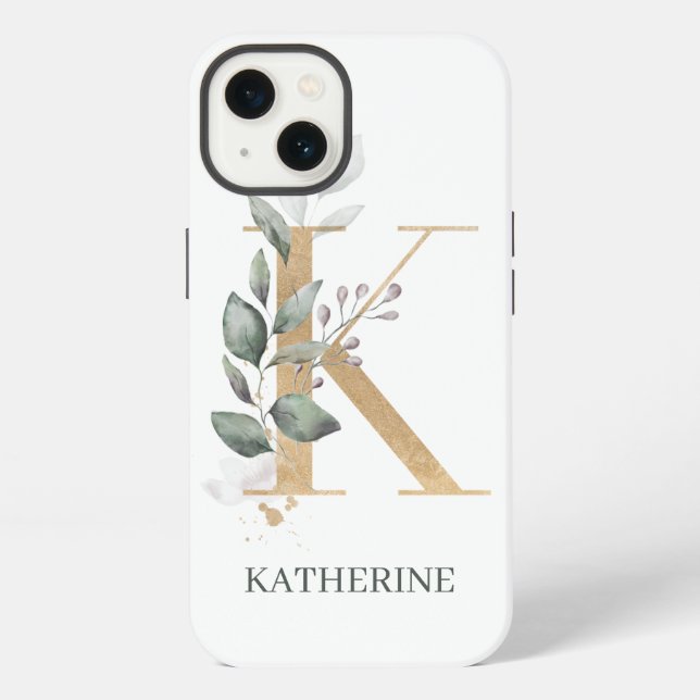 K Monogram Floral Personalized iPhone Case (Back)