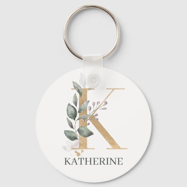 K Monogram Floral Personalized Keychain (Front)
