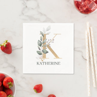 K Monogram Floral Personalized Napkin