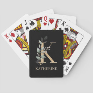 K Monogram Floral Personalized Playing Cards