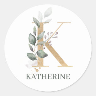 K Monogram Floral Planner Classic Rou Classic Round Sticker