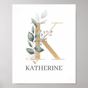 K Monogram Floral Poster personnalisé