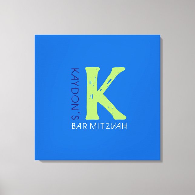 K Monogram Initial Bar Bat Mitzvah Sign-In Board Canvas Print (Front)