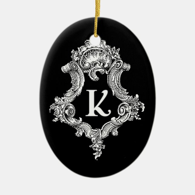 K Monogram Initial Ceramic Ornament (Front)