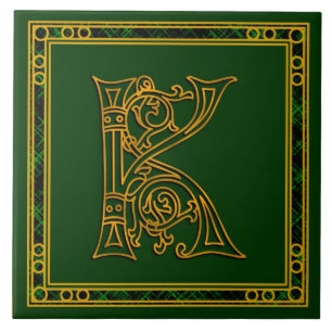 K Monogram "Irish Gold on Green" Ceramic Tiles