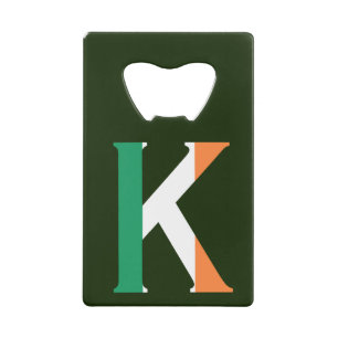 K Monogram overlaid on Irish Flag bocnt Credit Card Bottle Opener